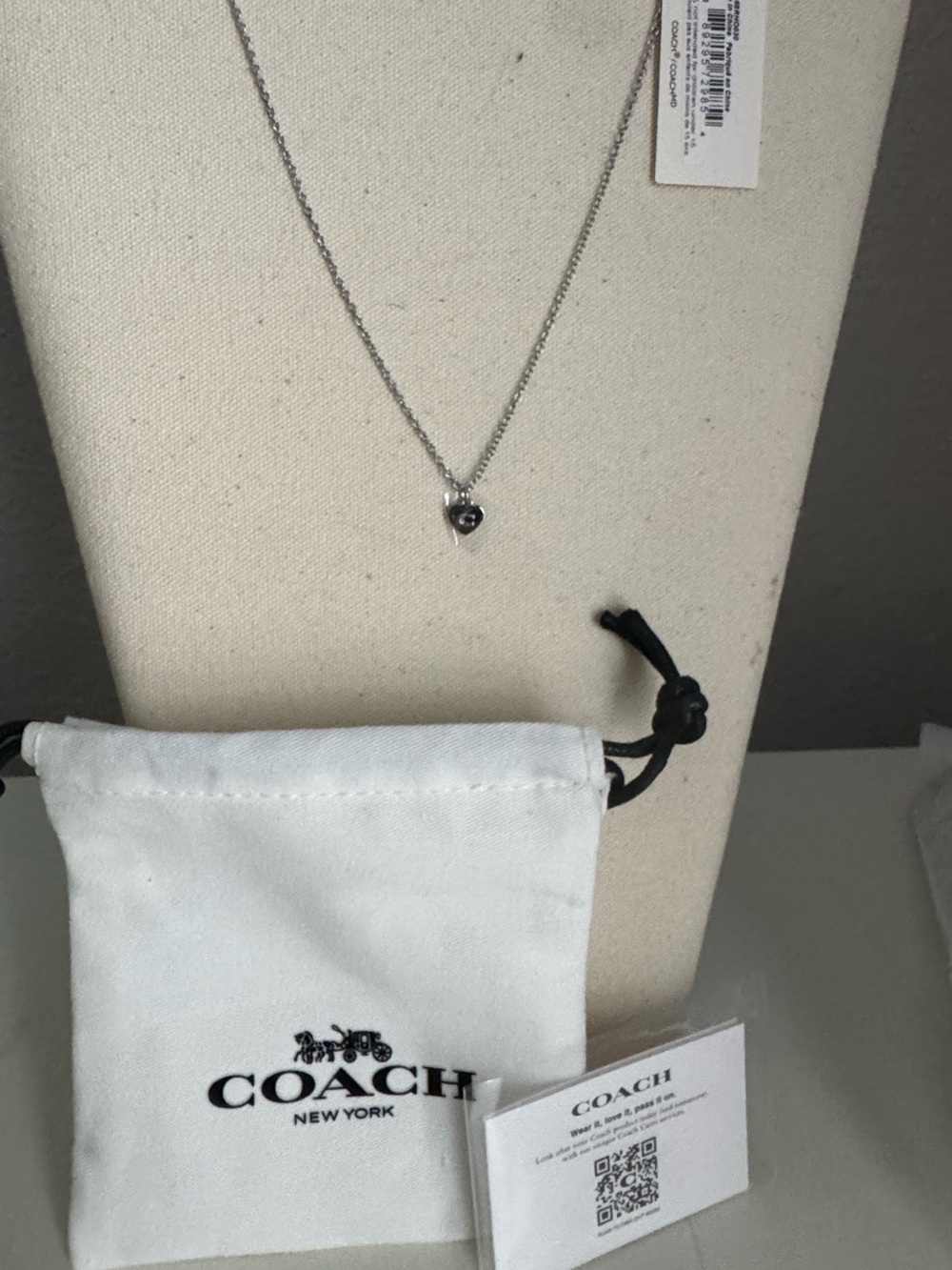 Coach Silver Heart Pendant Necklace with  “c”